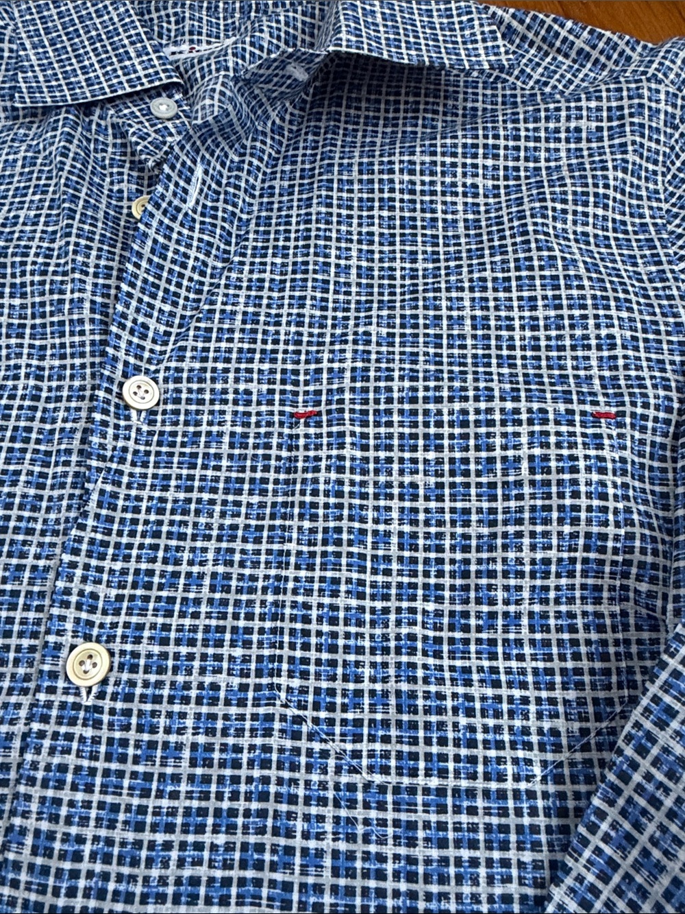 Kiton Blue & White Grid-Pattern Casual Button-Down Shirt - Picture 2 of 6